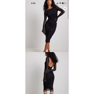 Nakd ruched mesh open back midi dress